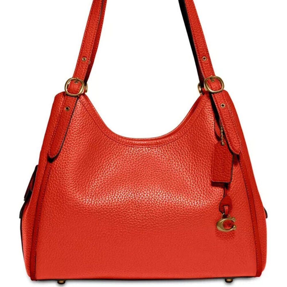 Coach Red and Orange Leather Shoulder Bag with Slouchy Silhouette